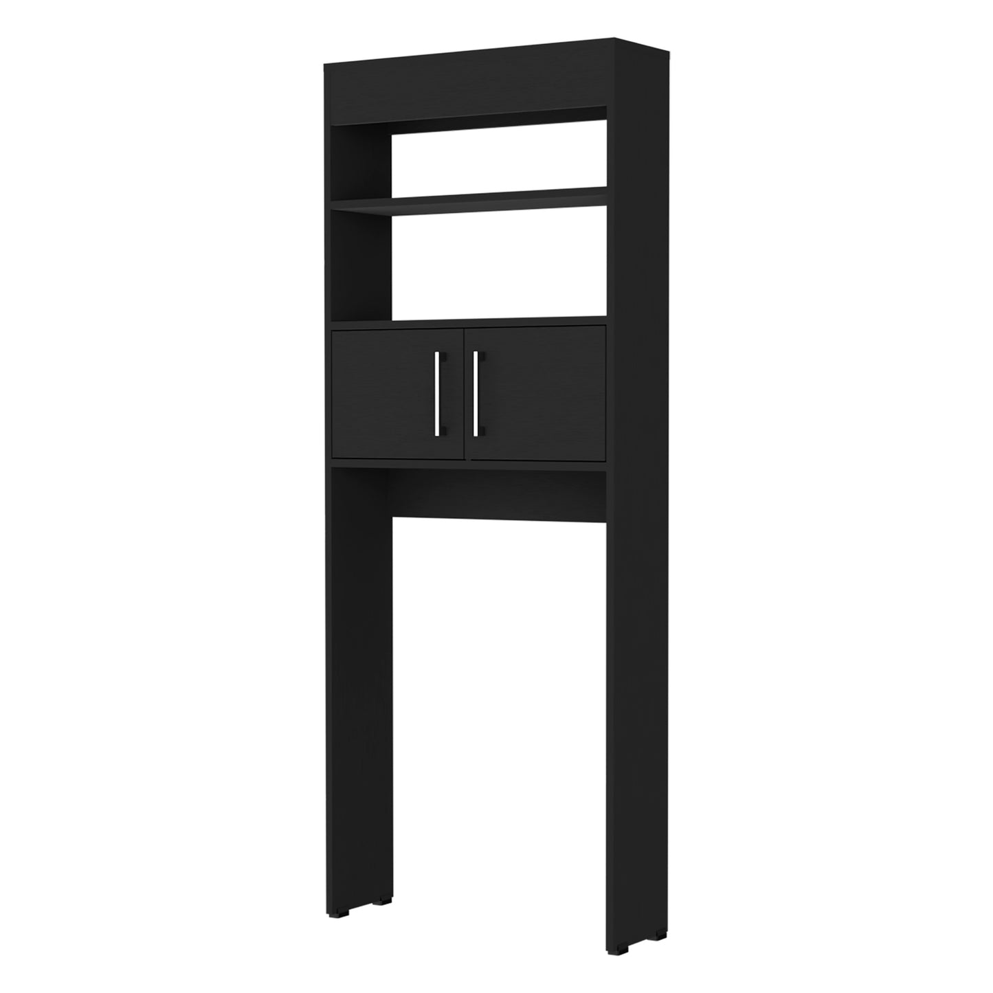 Modern Black Over-the-Toilet Storage Cabinet with Double Doors and Three Shelves