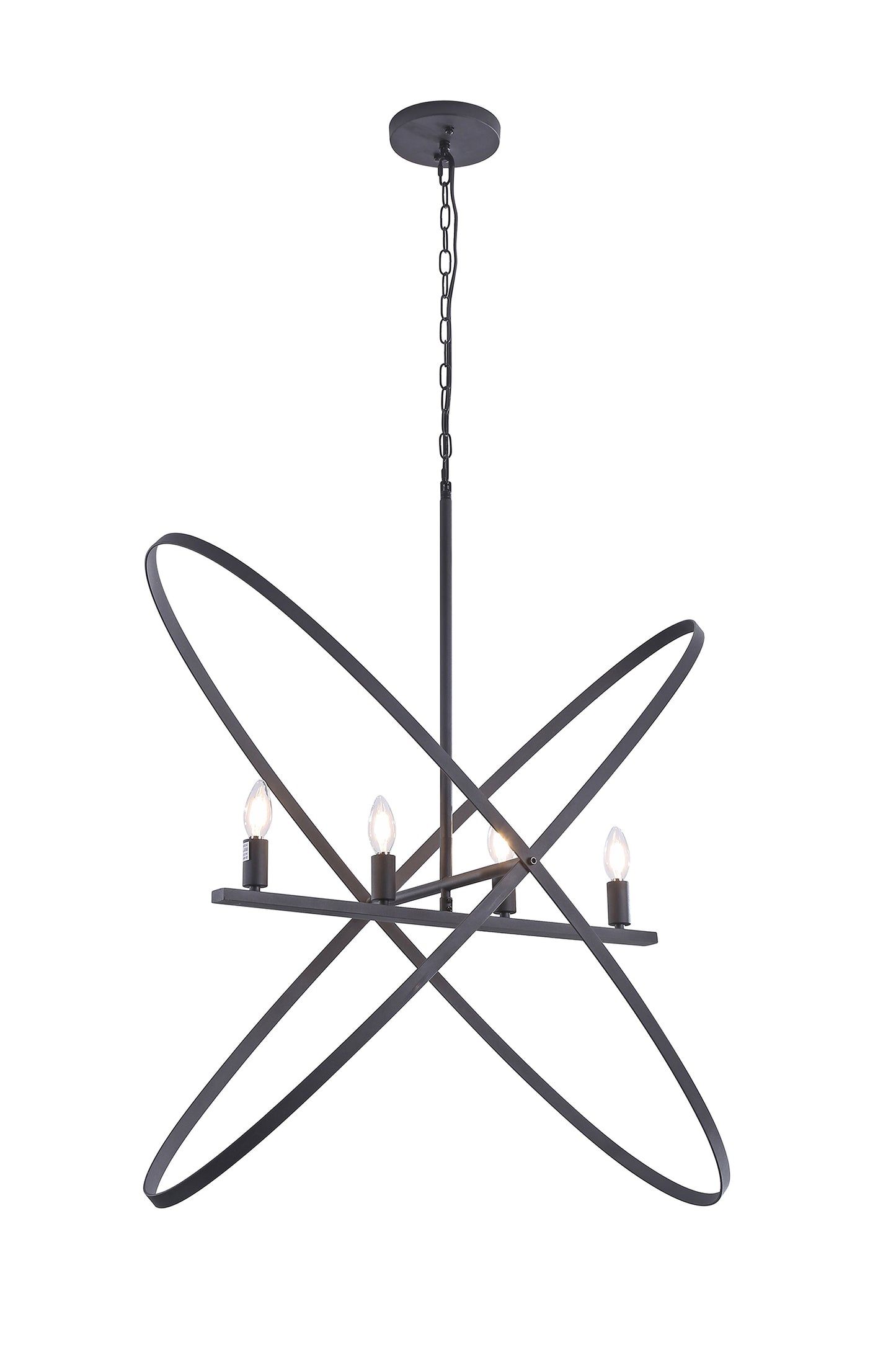 4-Light Orb Pendant, 29L x 15W x 37.5H in, Brass Metal, Modern Art-Inspired, Dimmable, Matte Black