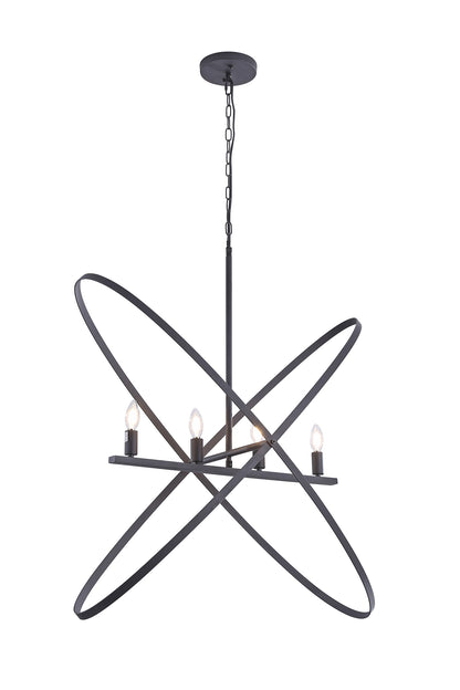 4-Light Orb Pendant, 29L x 15W x 37.5H in, Brass Metal, Modern Art-Inspired, Dimmable, Matte Black