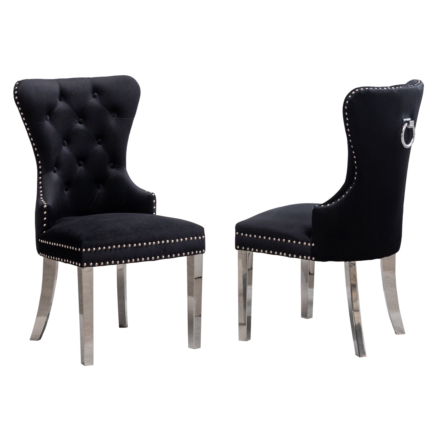 Montura Contemporary Tufted Velvet Chair with Nailhead Trim, Set of 2, Black