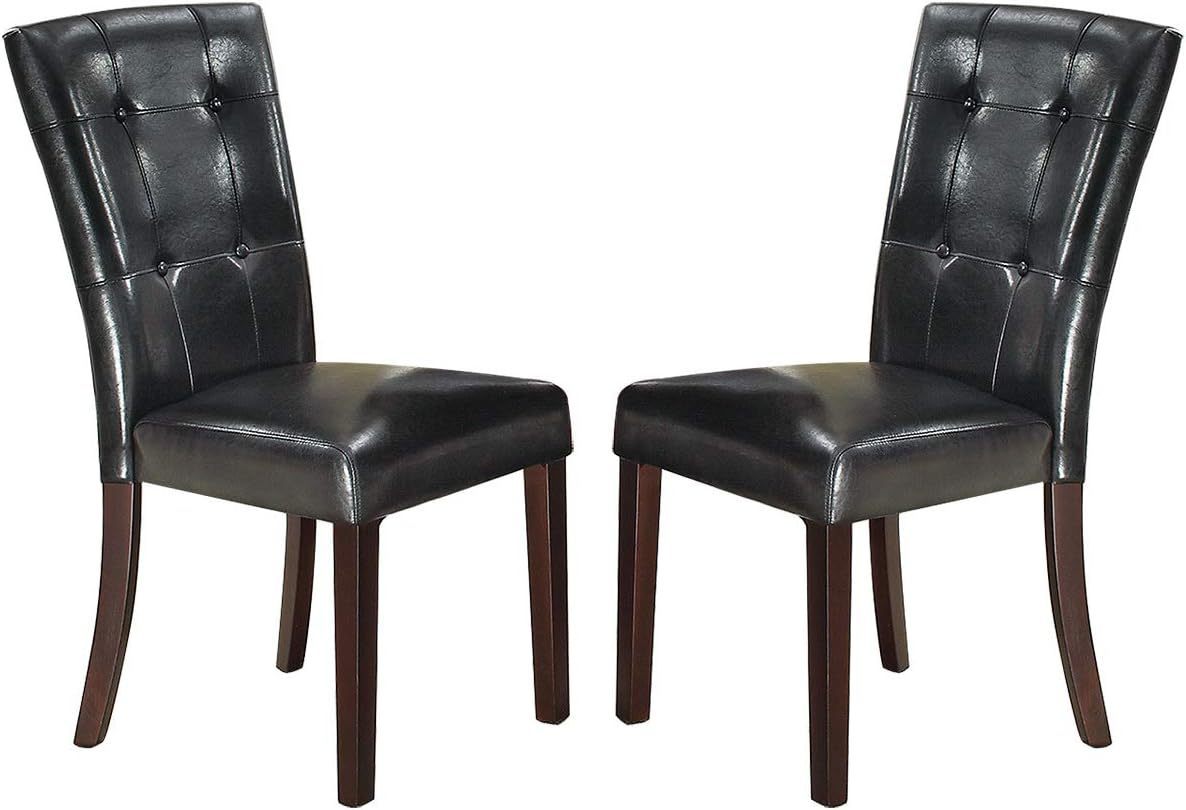 Set of 2 Parson Dining Chairs, Faux Leather, Tufted Back, Birch Wood & MDF, 19 x 24 x 39 in, Black