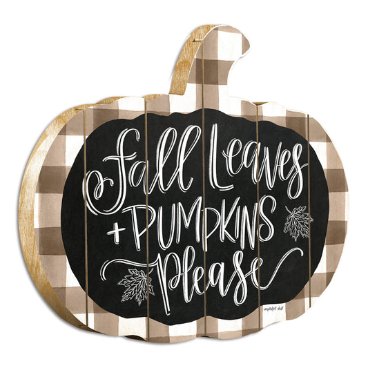 Fall Leaves and Pumpkins Please Wooden Pumpkin Wall Art Print 17.25 x 15 Fall Decor Multicolor