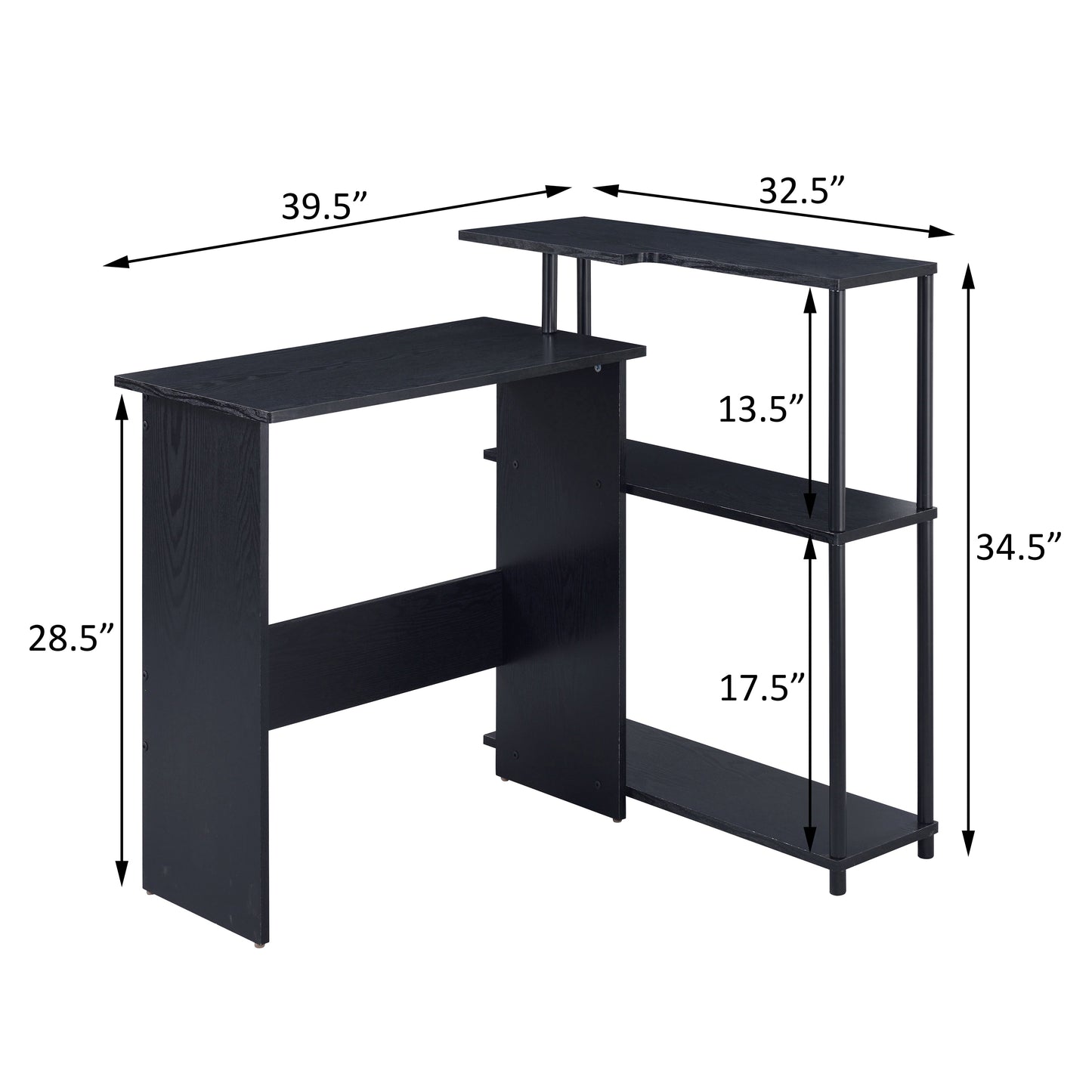 Modern Black Writing Desk with Integrated Bookshelf