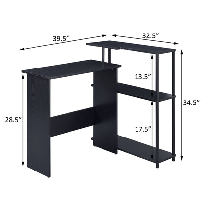 Modern Black Writing Desk with Integrated Bookshelf