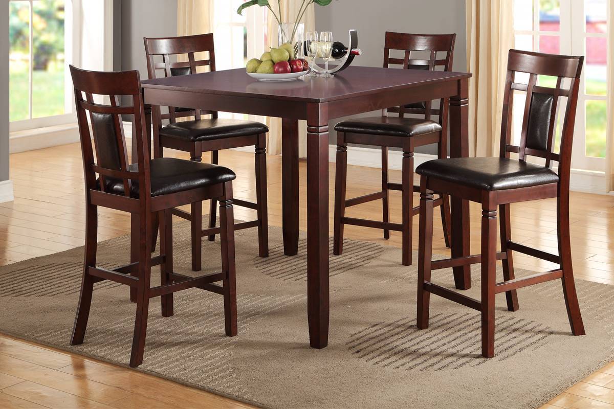 Counter Height Dining Set 5Pc Eyelet Back Cherry Finish