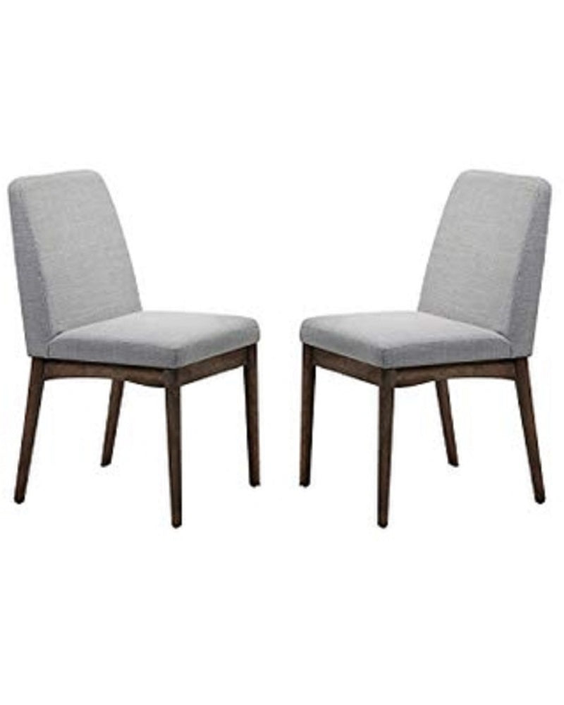 Mid-Century Dining Chair Set of 2 - Solid Wood Rubberwood, Fabric Upholstered Cushions, Natural