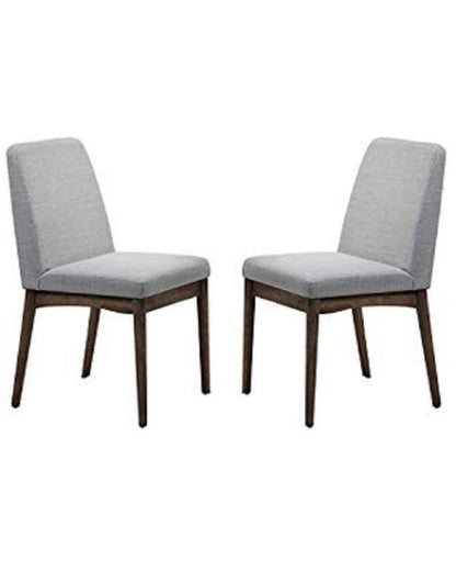 Mid-Century Dining Chair Set of 2 - Solid Wood Rubberwood, Fabric Upholstered Cushions, Natural