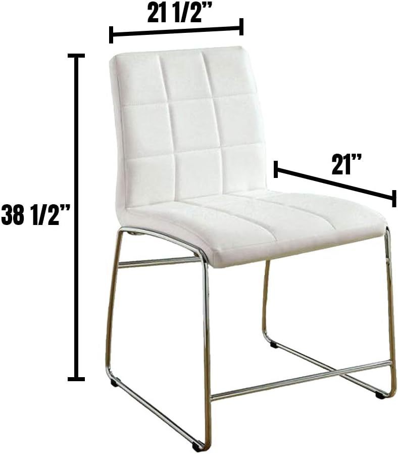 White Color Leatherette 2pcs Counter Height Dining Chairs Chrome Metal Legs Dining Room Counter Height Chairs