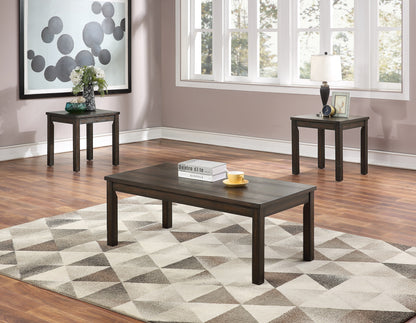 3-Piece Rectangular Living Room Coffee Table Set: 1 Coffee Table and 2 End Tables, Wood, Espresso
