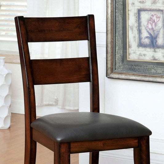 Solid Wood Dining Chairs Set of 2, Transitional, Padded Leatherette, Ladder Back, 19.25W x 39.25H, Dark Cherry