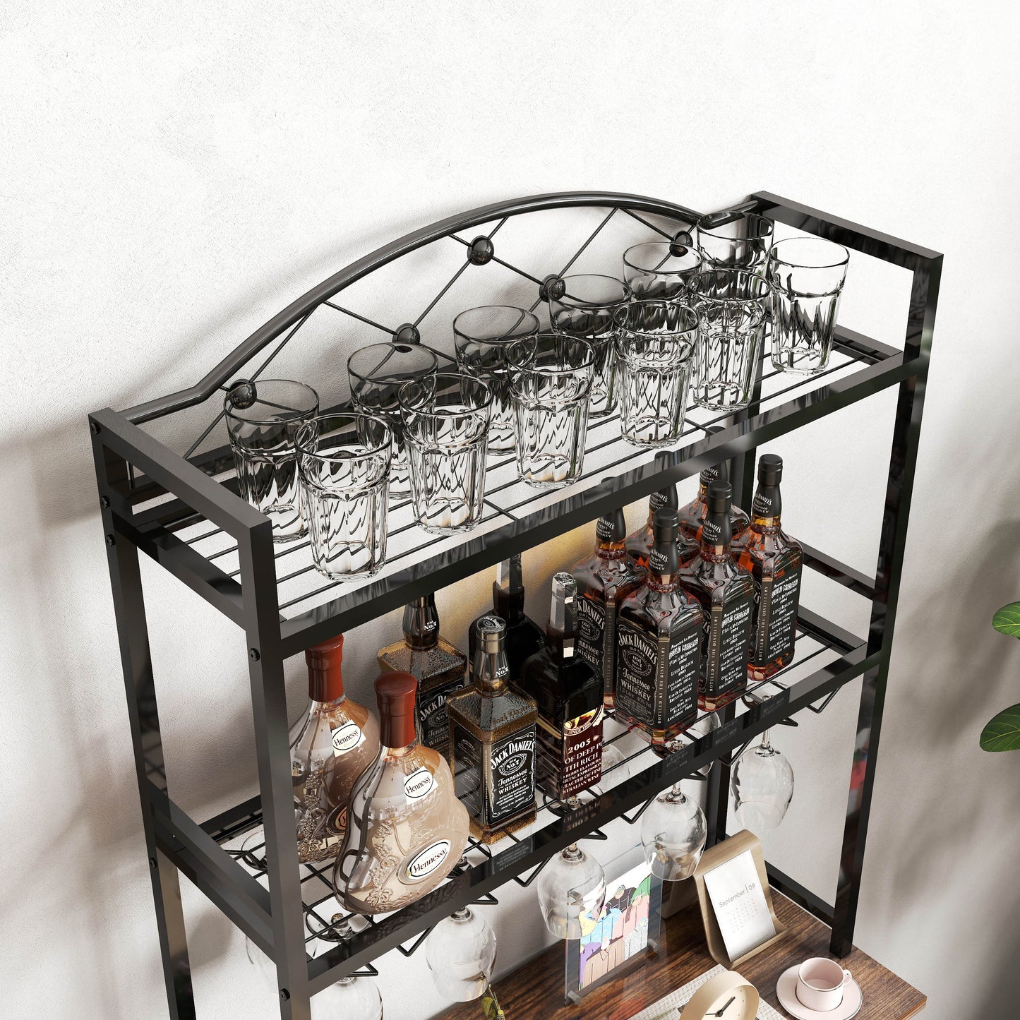 Industrial 3 Tier Wine Rack Table With Wood Shelves