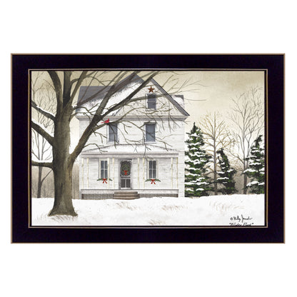 Winter Porch Wall Art Print, 14 x 18-Inch Ready-to-Hang Framed Poster, Paper, Multicolor, Home Black