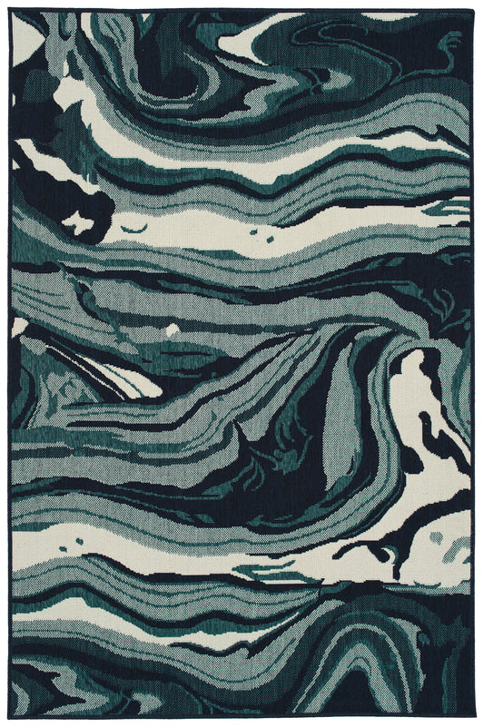 Rectangular Throw Rug 43 x 23 in, Modern Abstract Textured Cut-Pile, Indoor/Outdoor Polypropylene Teal