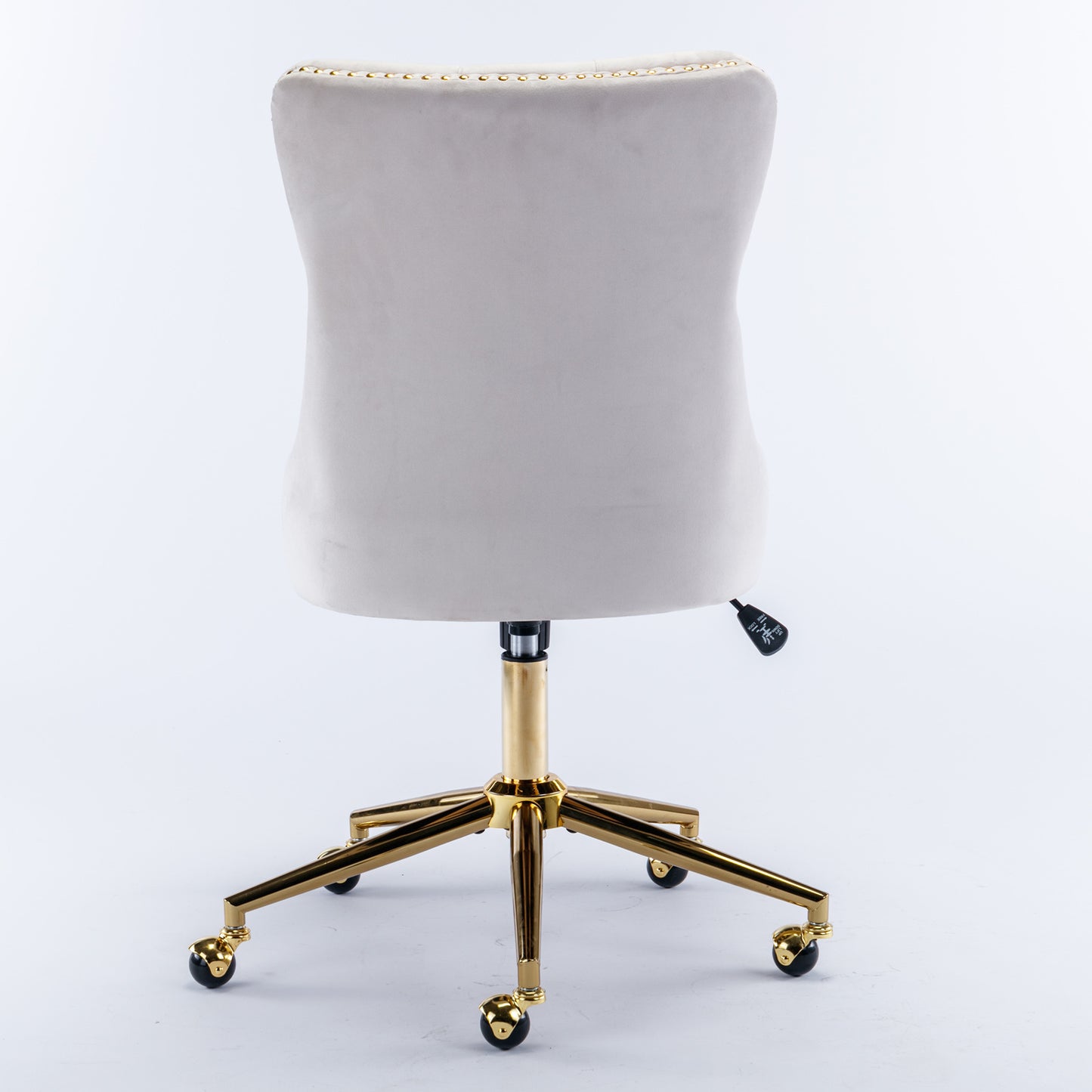 Velvet Tufted Button Office Chair with Golden Base - Adjustable Swivel Desk Chair in Beige