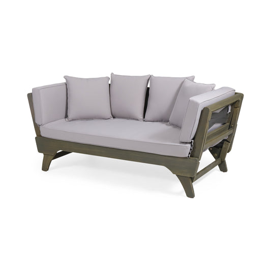 Outdoor Expandable Daybed With Water Resistant Cushions For Patio And Poolside Lounging 65 Inch Long 30.5 Inch Wide Grey