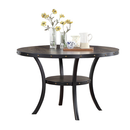 Round Dining Table With Nailhead Trim And Storage Natural