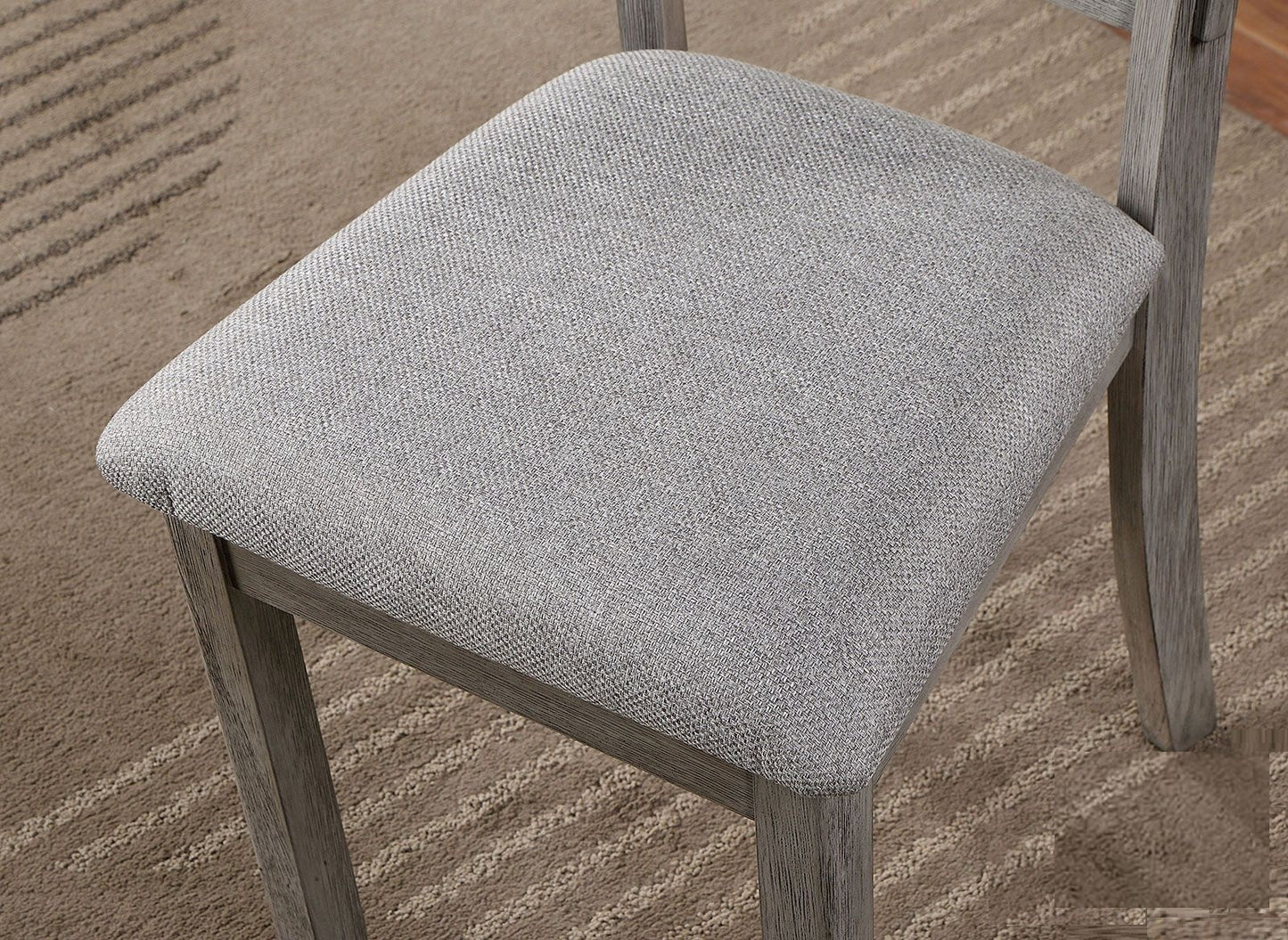 Set of 2 Padded Ladder Back Dining Room Chairs, Rubberwood, Fabric Upholstery, Rustic Wire-Brushed Finish Gray