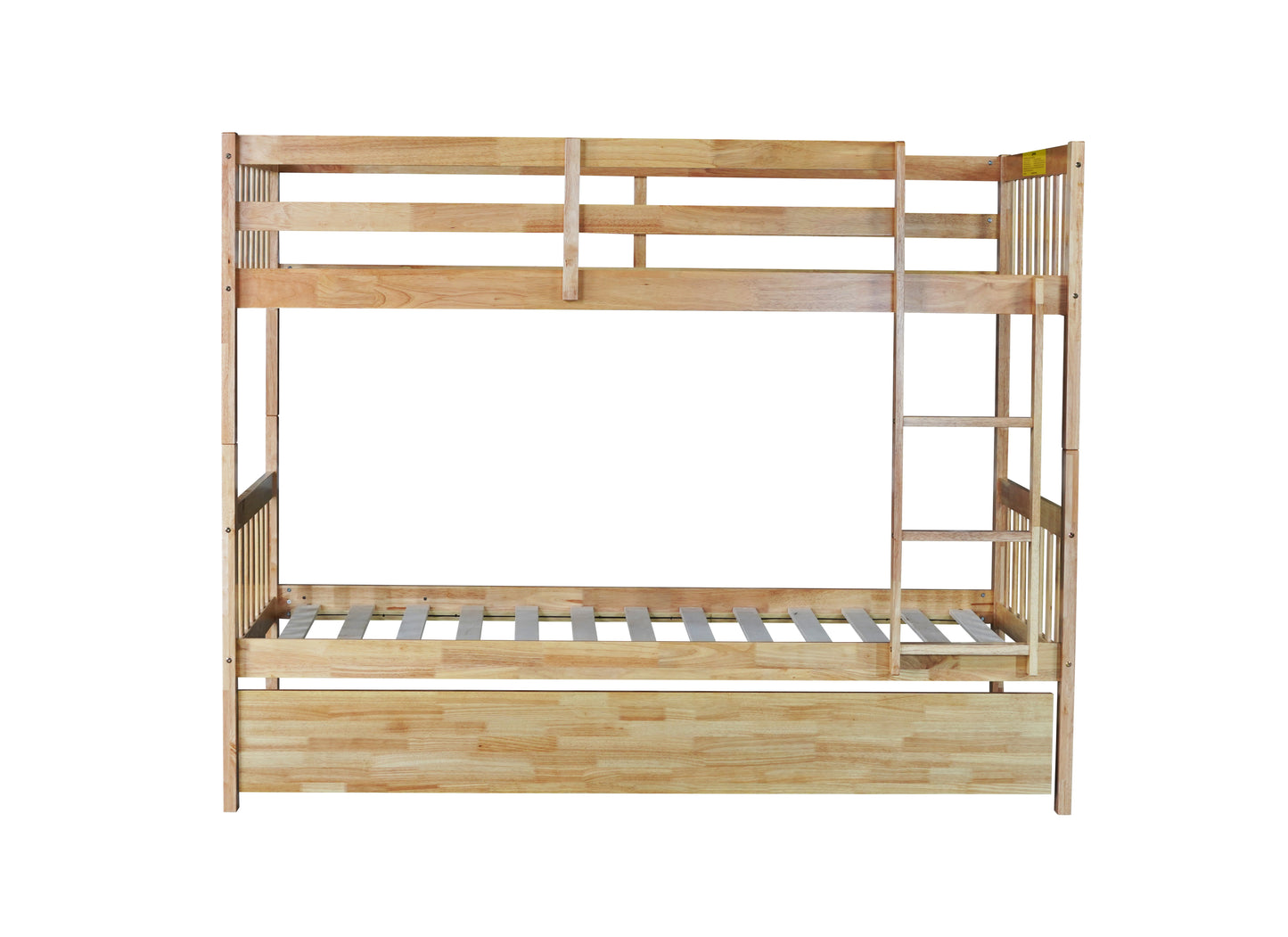 Convertible Twin Over Twin Bunk Bed with Trundle, Rubber Wood Design, Ladder & Safety Guardrails, Natural Finish