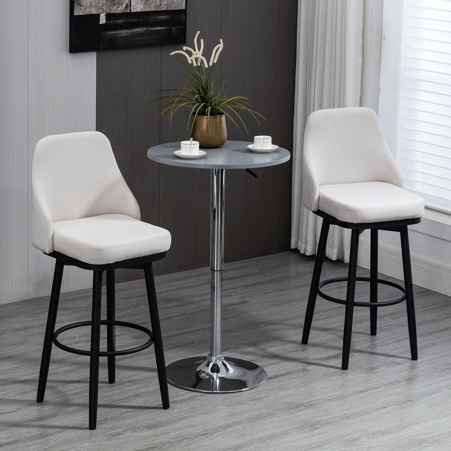 Bar Height Bar Stools Set Of 2 Cream White 360 Swivel