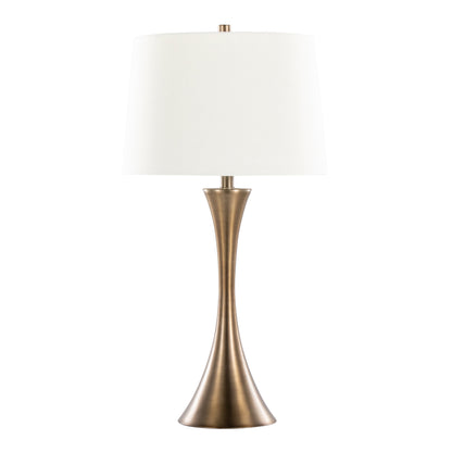 Set of 2 29-Inch Metal Table Lamps with Off-White Linen Drum Shade, 3-Way Switch Matte Golden Bronze