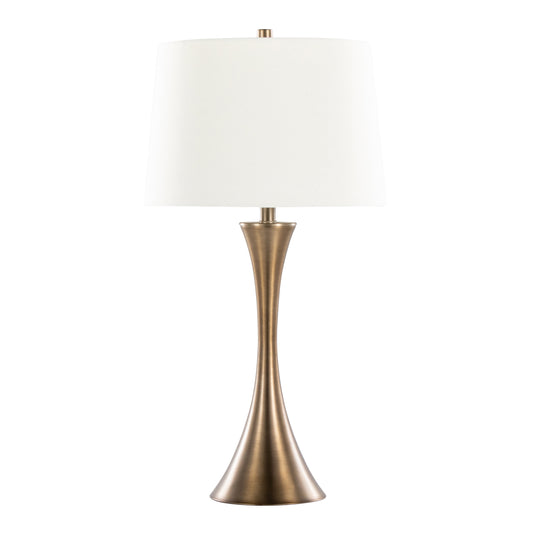 Set of 2 29-Inch Metal Table Lamps with Off-White Linen Drum Shade, 3-Way Switch Matte Golden Bronze