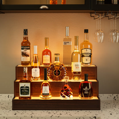 Illuminated Walnut Liquor Display Shelf Led Effects 24 Inch
