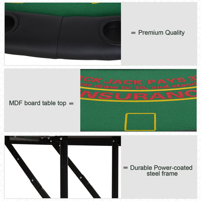 72-Inch Poker Table for 7 Players with Chip Tray and 7 Cup Holders, Blackjack Layout, MDF/Steel Green