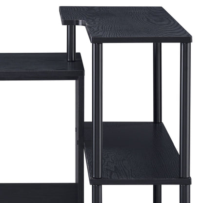 L-Shaped Black Writing Desk with Multi-Tiered Storage