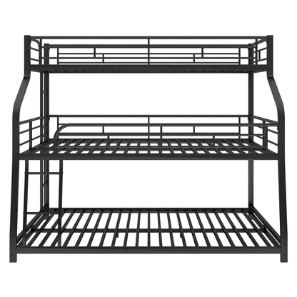 Metal Triple Bunk Bed in Black for Twin XL, Full XL, and Queen Sizes with Dual Ladders and Full-Length Guardrails