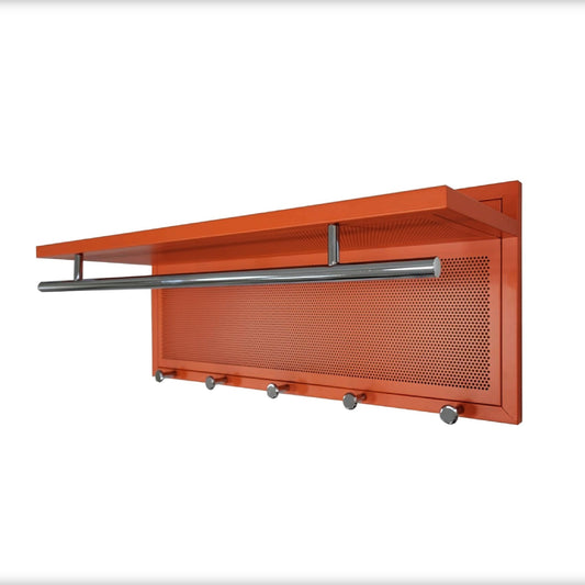 Wall Mounted Coat Rack with Shelf, 5 Hooks, Powder-Coated Metal, Entryway Organizer, Chrome, Orange