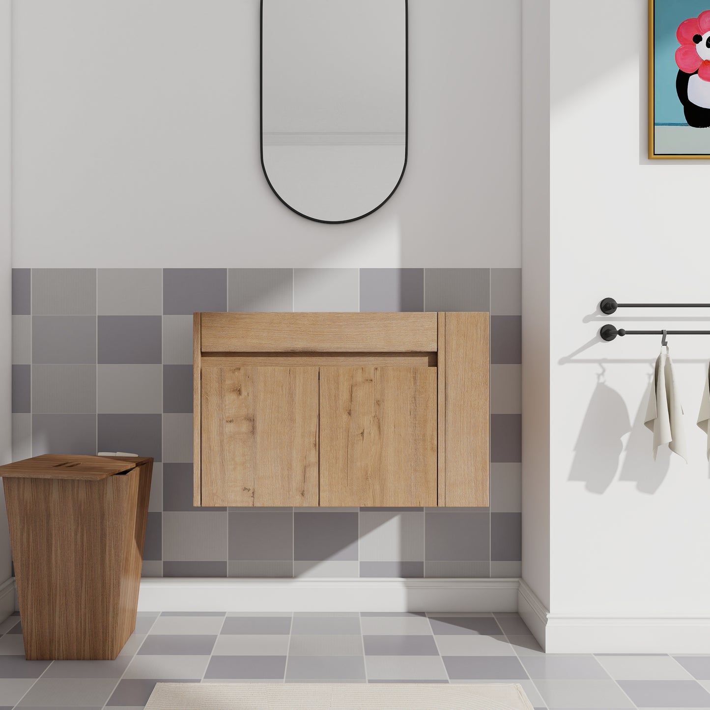 Modern 30-Inch Wall-Mounted Bathroom Vanity with Open Shelf - Vanity Cabinet Only (No Basin Included)