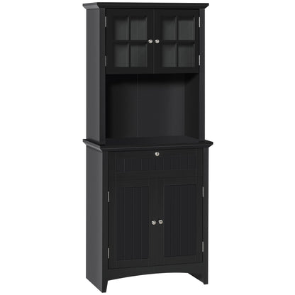 Sleek Black Kitchen Pantry Cabinet with Hutch and Adjustable Shelves