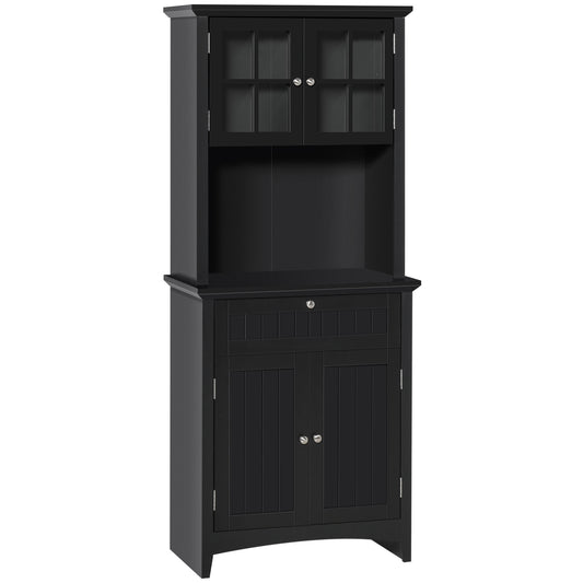 Sleek Black Kitchen Pantry Cabinet with Hutch and Adjustable Shelves