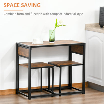 HOMCOM 3-Piece Industrial Dining Table Set for 2, Kitchen Table and Chairs, Dining Room Sets for Small Spaces