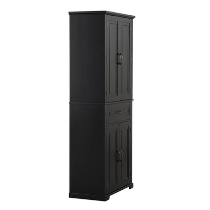 Tall Black Bathroom Storage Cabinet with Adjustable Shelf, Doors, and Drawer for Versatile Organization