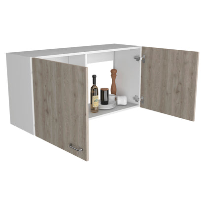 Contemporary Two-Door Oklahoma Wall Cabinet in White and Light Gray