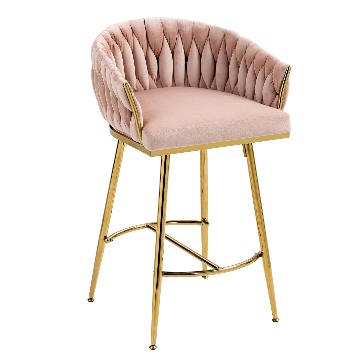 26 Inch Bar Stools Set Of 2 Pink Velvet Golden Base Premium