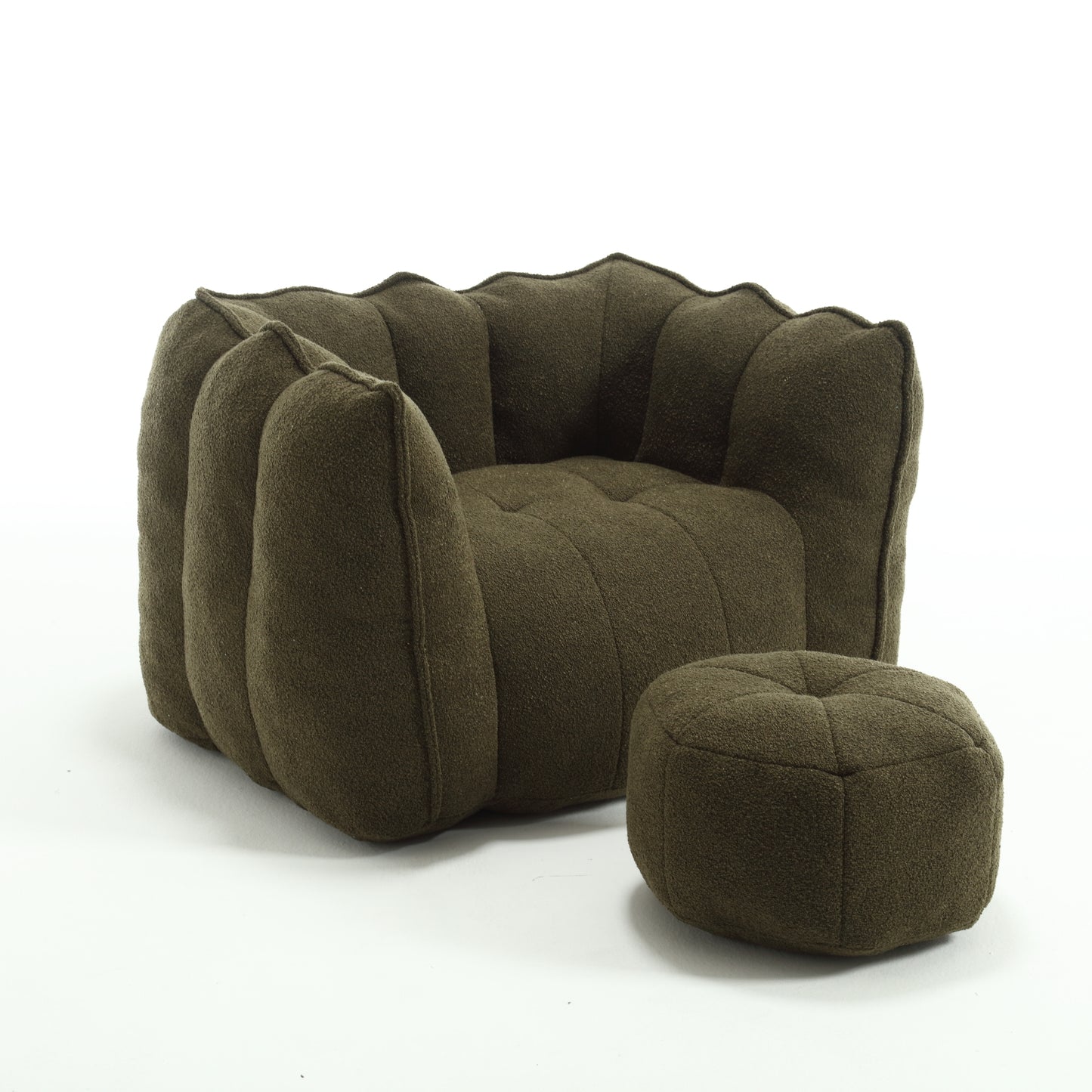 Large Bean Bag Chair with High-Resilient Foam, Chenille Cover, Living Room/Bedroom Lounger, Olive Green