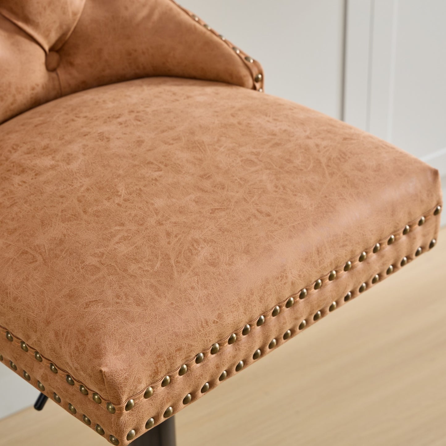 Orange Aged Retro PU Swivel Bar Stools Tufted Back