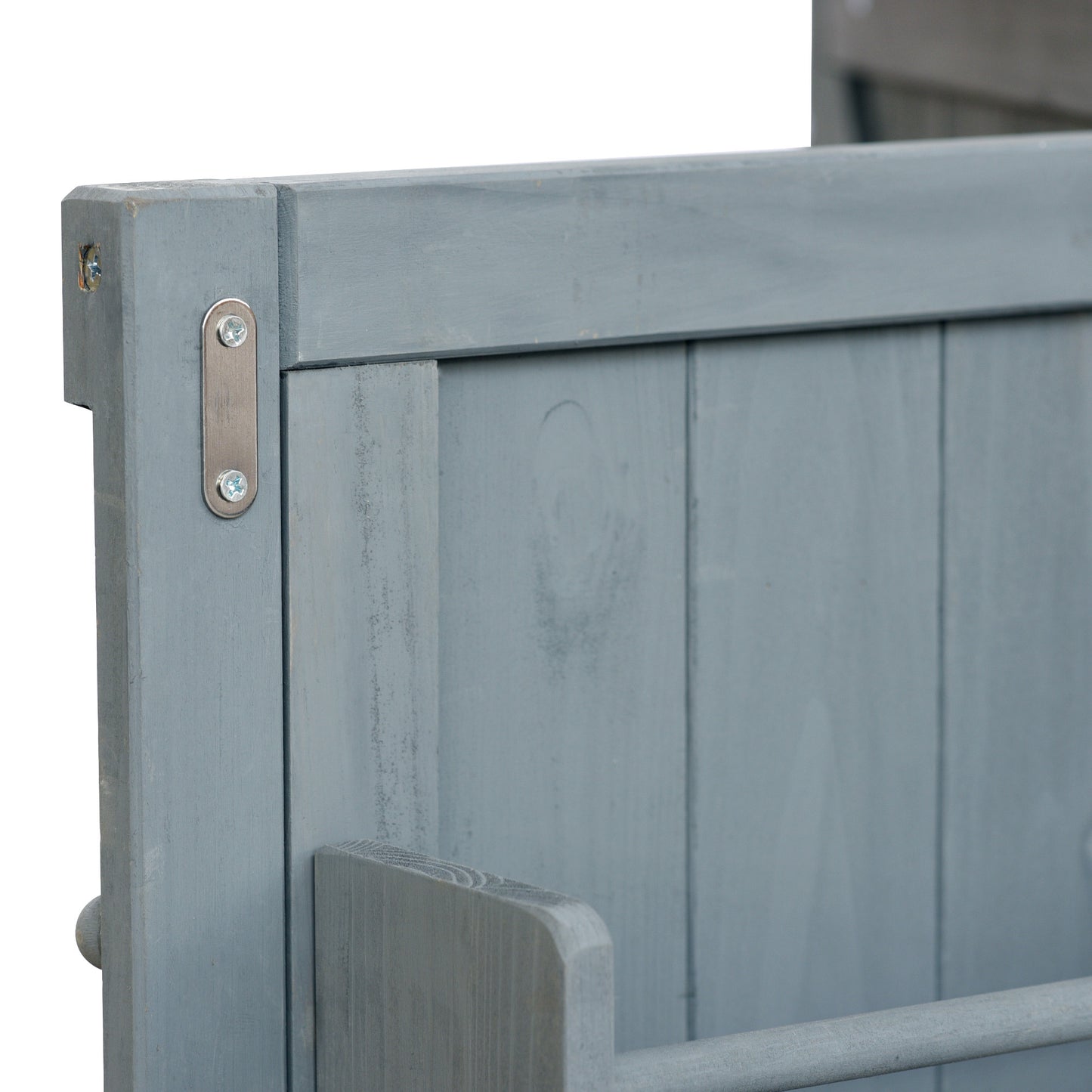 Rolling Outdoor Kitchen Island with Stainless Steel Top, Grey Blue Fir Wood Bar Cart & Storage Cabinet for BBQ and Garden Parties