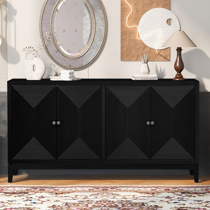 U_STYLE Sleek Storage Cabinet Sideboard Buffet with Vertical Line Design,Suitable for Study,Entrance and Living Room