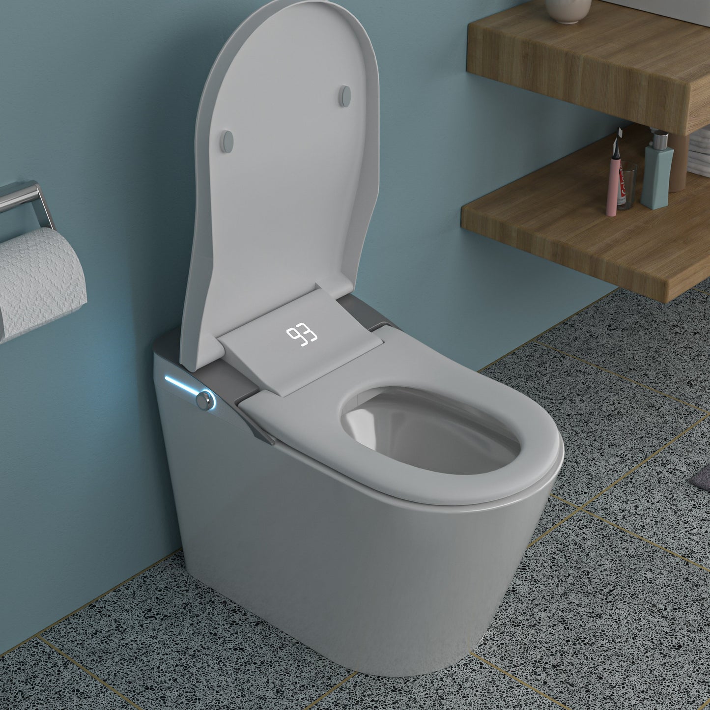 High-Tech Smart Bidet Toilet with Auto Open/Close, Heated Seat, Foot Sensor Flush, LED Control, and Night Light Features