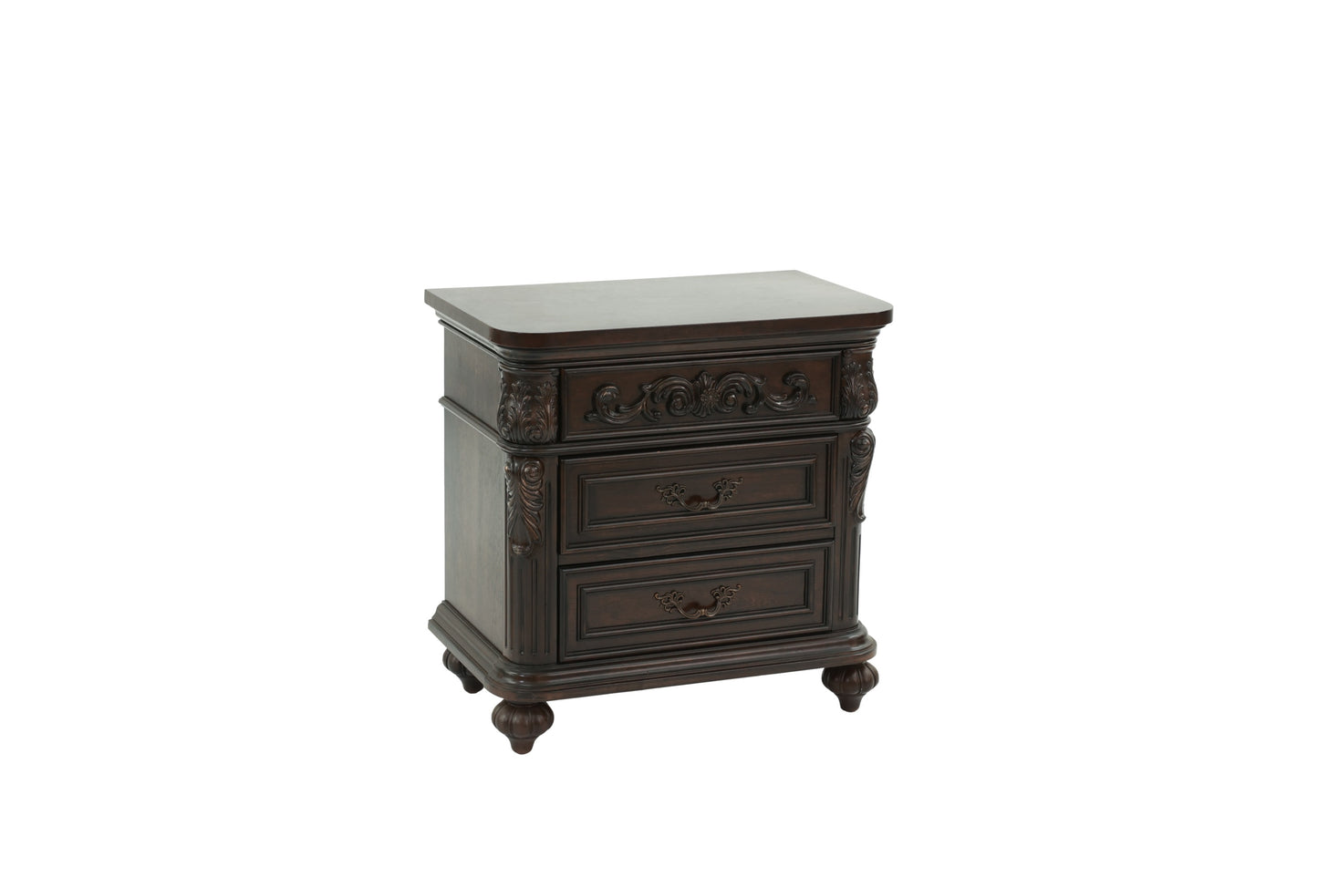 Traditional Antique Walnut 1pc Nightstand Bedroom Furniture Cherry Veneer 2-Drawers Hanging Pull Bedside Table
