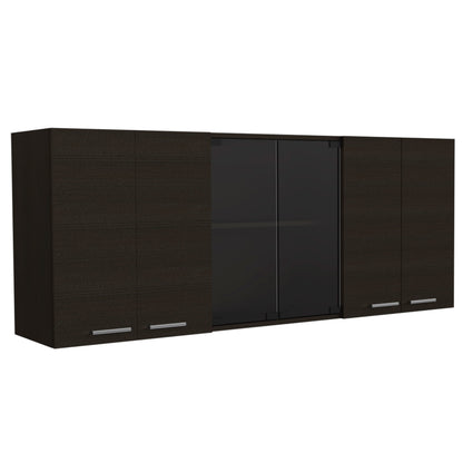 Yuma 150" Industrial-Style Wall Cabinet with Dual Closed Storage and Open Shelves