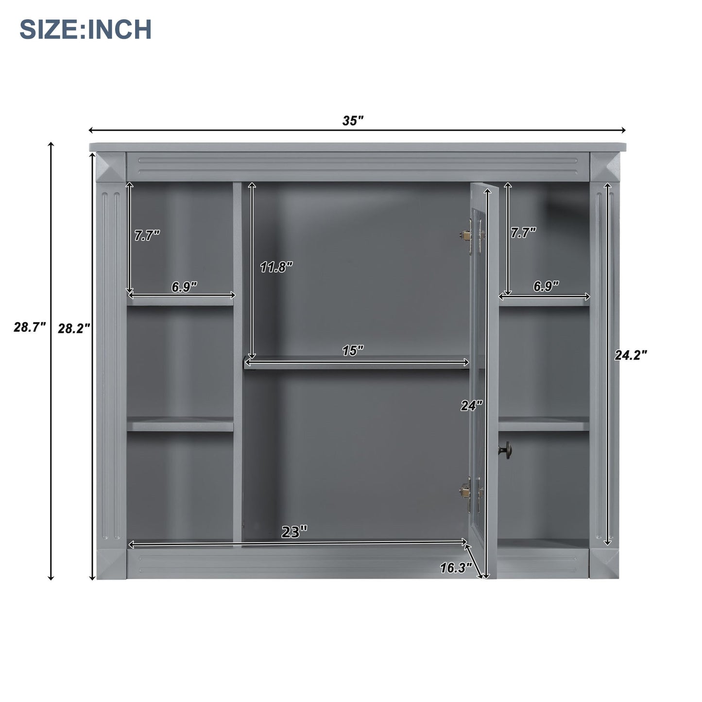 35'' x 28'' Wall Mounted Bathroom Storage Cabinet, Medicine Cabinet, Modern Bathroom Wall Cabinet with Mirror, Mirror Cabinet with 6 Open Shelves (Not Include Bathroom Vanity )