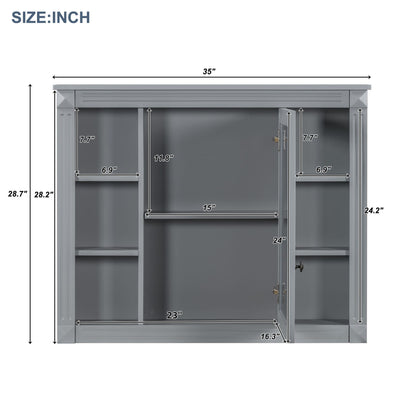 35'' x 28'' Wall Mounted Bathroom Storage Cabinet, Medicine Cabinet, Modern Bathroom Wall Cabinet with Mirror, Mirror Cabinet with 6 Open Shelves (Not Include Bathroom Vanity )