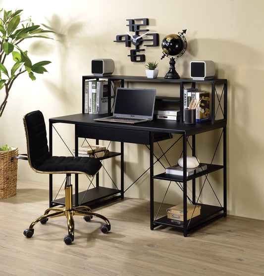 Modern Black Finish Writing Desk with Ample Storage and Industrial Design
