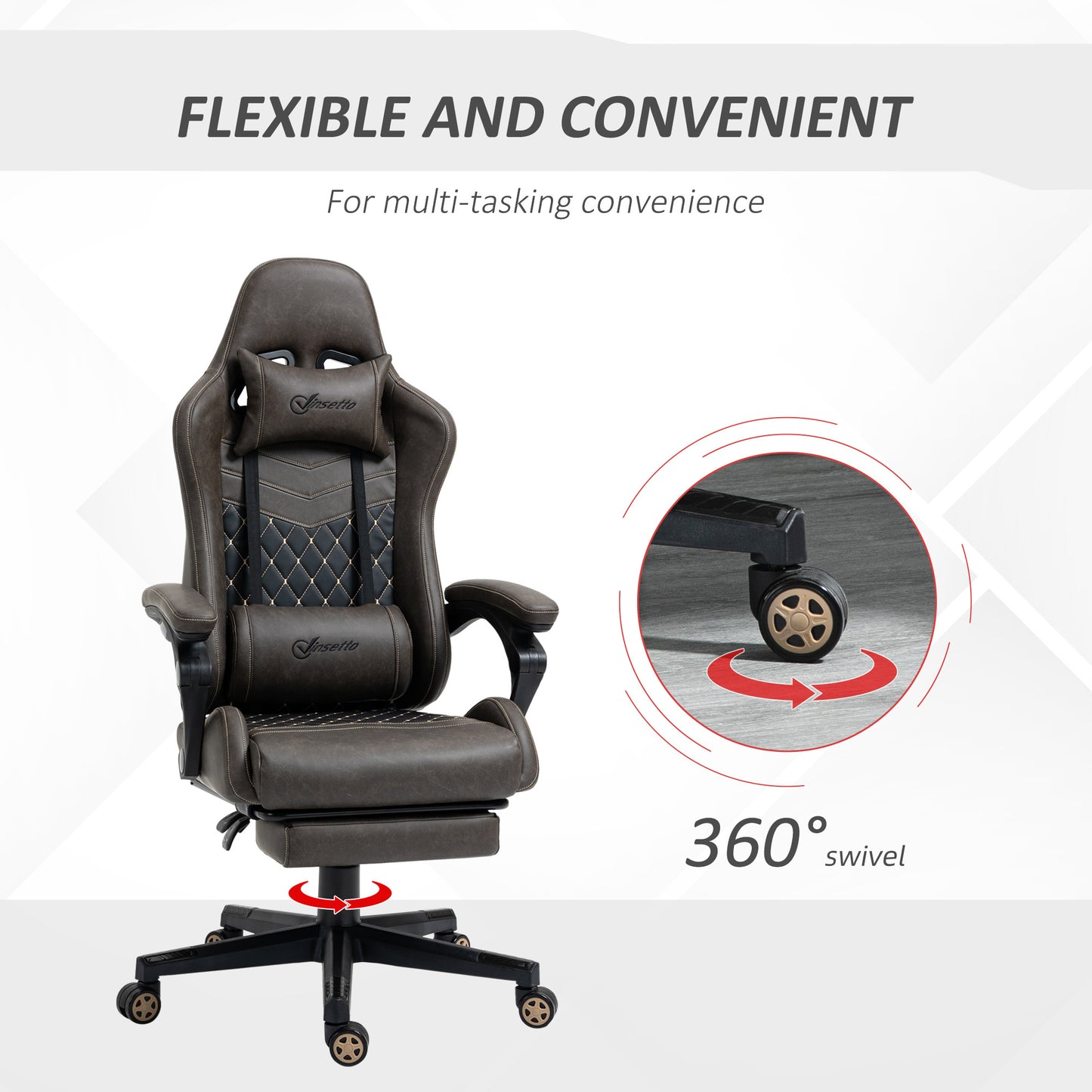 Vinsetto High-Back Racing Gaming Chair with Footrest - Ergonomic PU Leather Office Gamer Seat in Brown