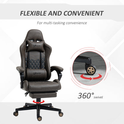 Vinsetto High-Back Racing Gaming Chair with Footrest - Ergonomic PU Leather Office Gamer Seat in Brown