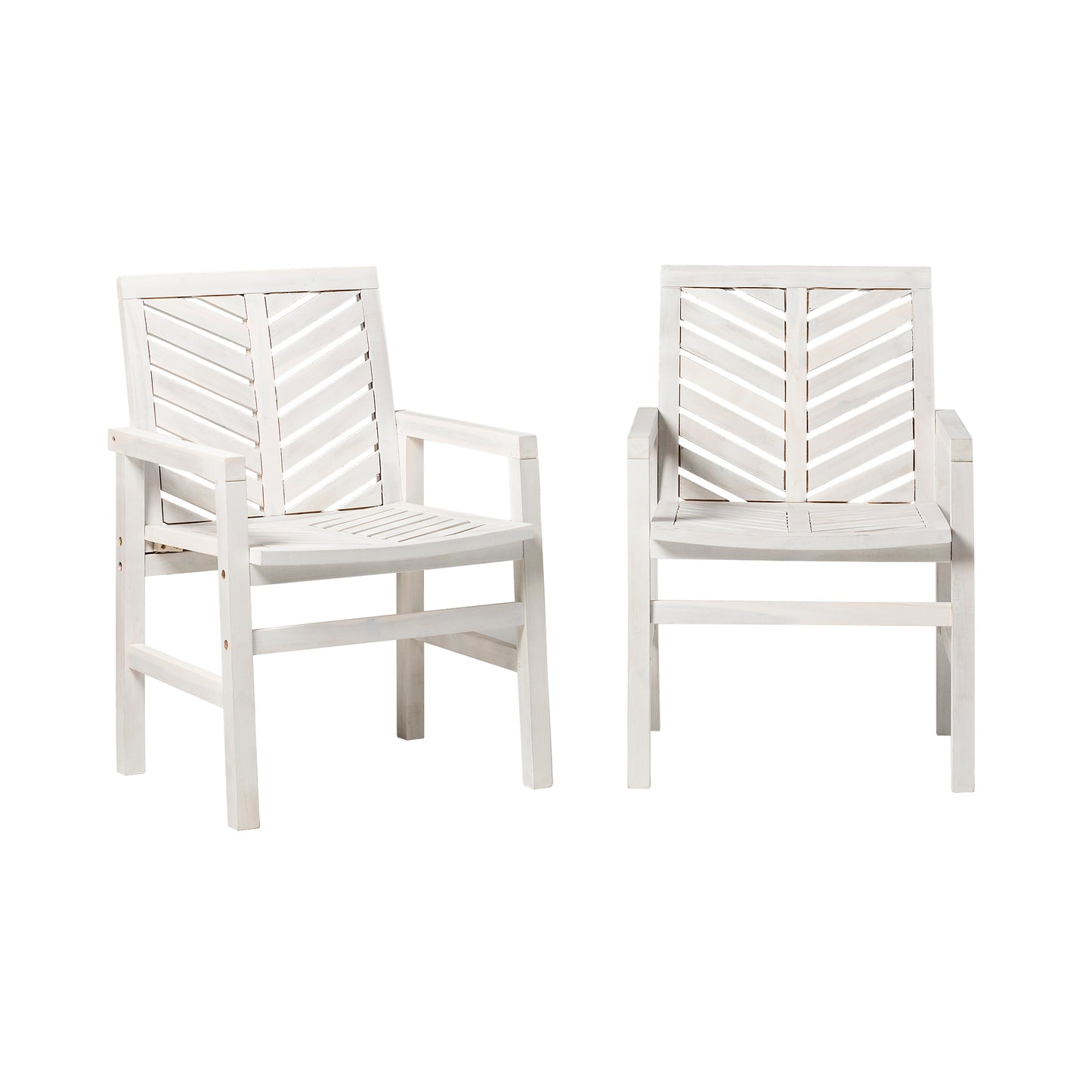 Comfortable Modern Chevron Design Acacia Wood Outdoor Patio Chairs Set, 25 x 25 Inches, White Washed